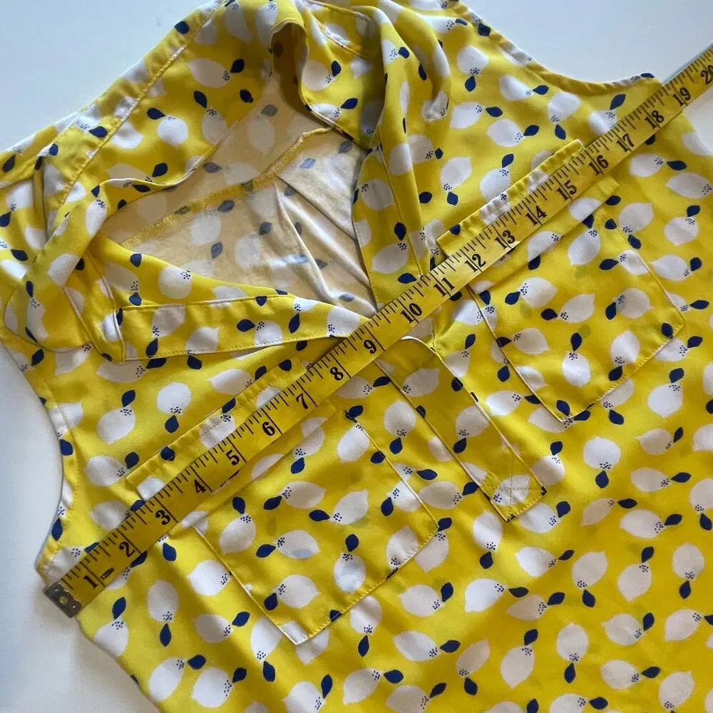 LOFT Lemon Print Top Womens Medium Yellow Novelty Playful Lemonade Tank - Picture 8 of 9